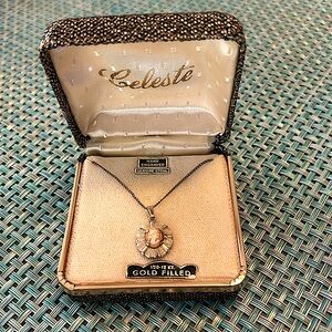 Celeste Vintage Hand Engraved Cameo Gold Filled 12 kt 14 inch necklace.